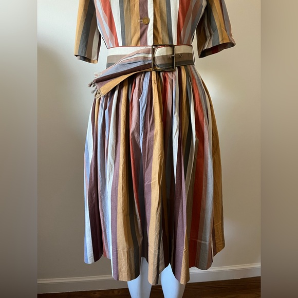 Vintage Carol Craig Striped Multicolor Midi Dress with Belt - Picture 4 of 14